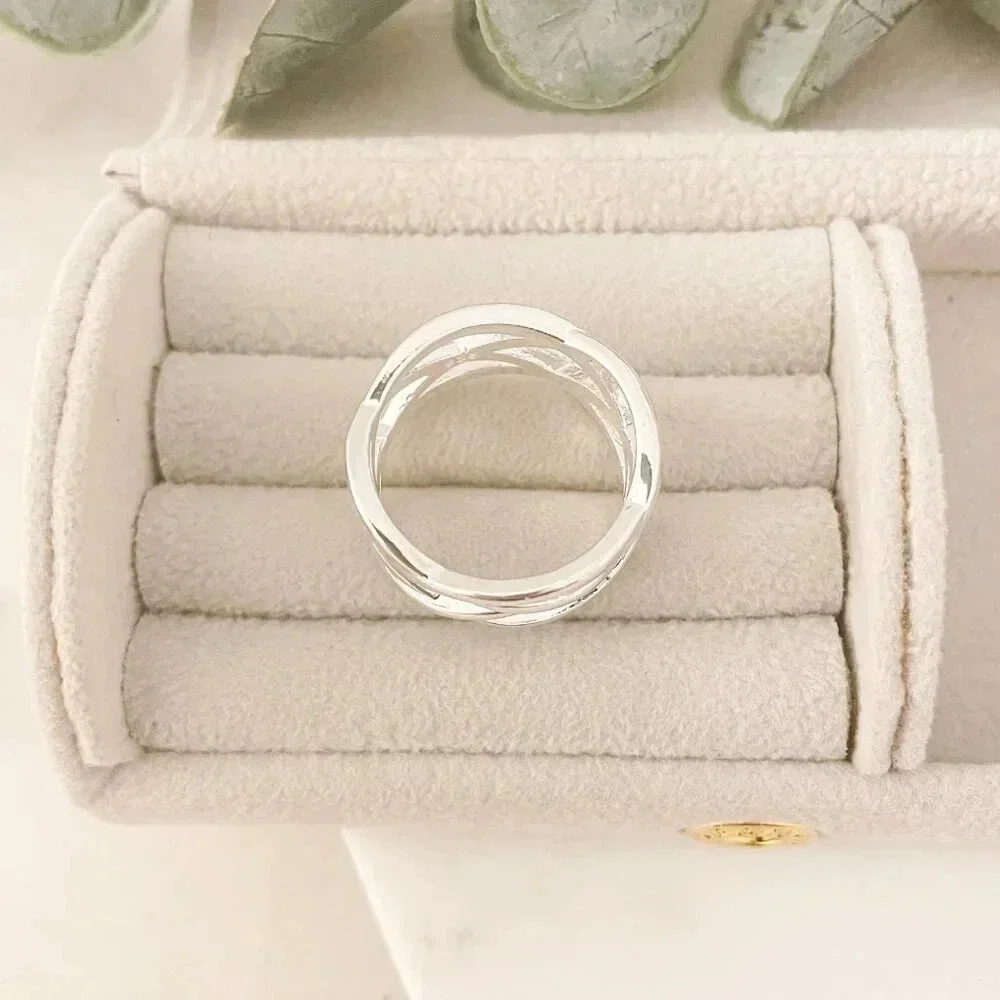 925 Sterling Silver Chunky Ring Criss Cross Ring Band Minimalist Ring Band